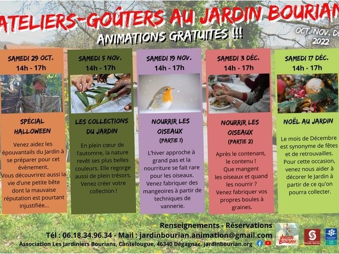  Ateliers-goûters au jardin Bourian